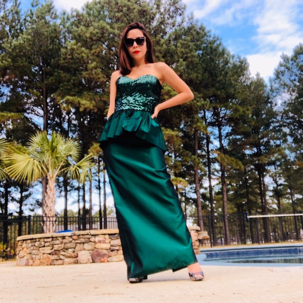 UNION MADE 80s EMERALD GREEN SEQUINS LONG DRESS